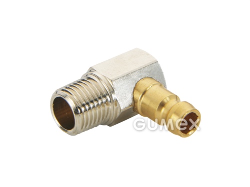 Plastikářská vsuvka ESHM, DN6, s úhlovým 90° vnějším závitem R 1/8", bez ventilu, 15bar, -20°C/+200°C, mosaz s poniklovanou částí